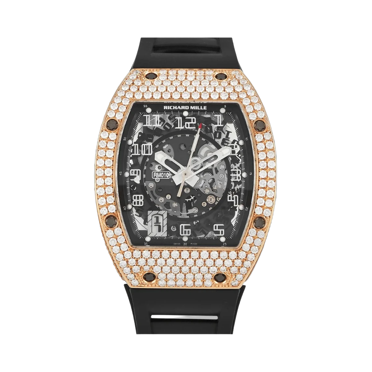 Richard Mille RM010 AH RG Roségold Diamantlünette Skelettzifferblatt