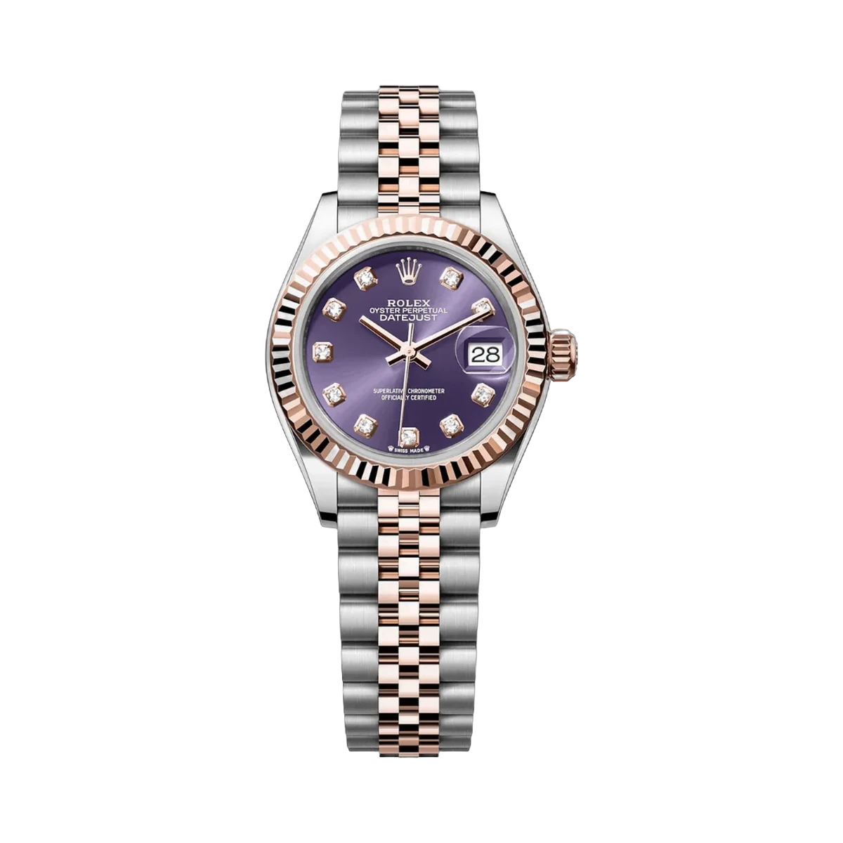 劳力士 Lady Datejust 279171-0015 钢玫瑰金 28 毫米茄子钻石紫色表盘女式手表
