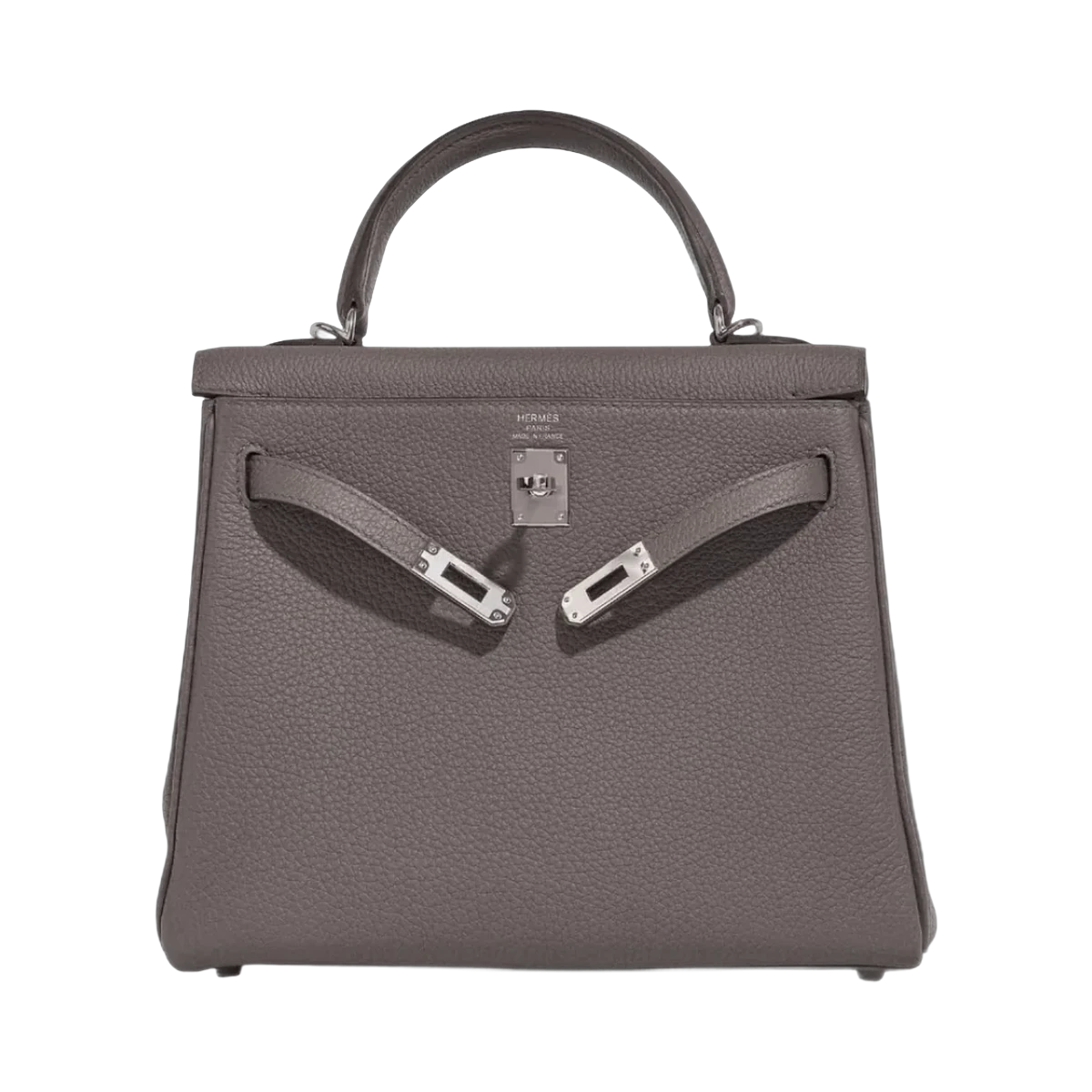 Hermes Kelly 25 Retourne Etain Togo Leather Palladium HW Hardware