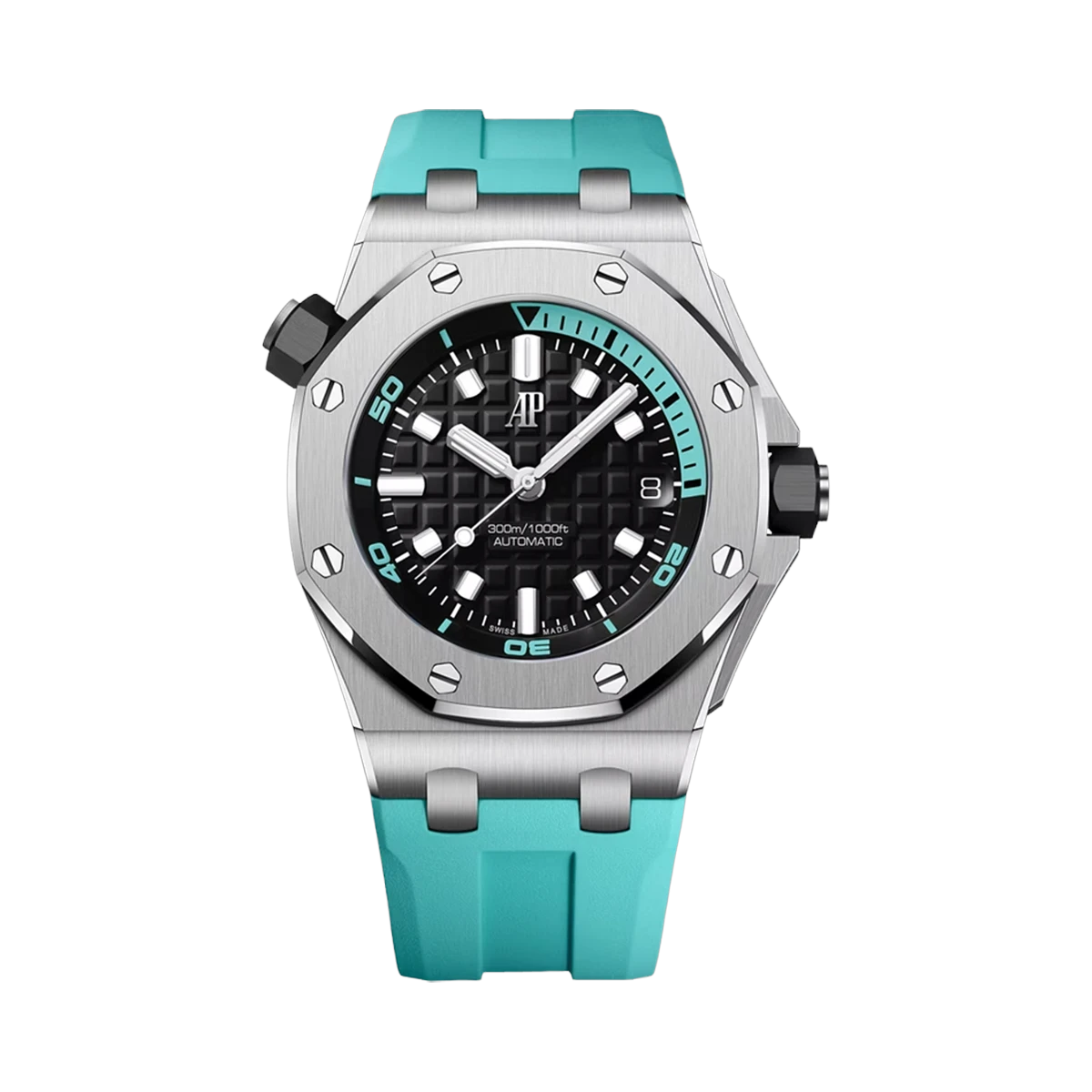 Audemars Piguet Royal Oak Offshore 15720ST.OO.A355CA.01 Diver Chronograph Turquoise Rubber Strap 42MM Black Dial
