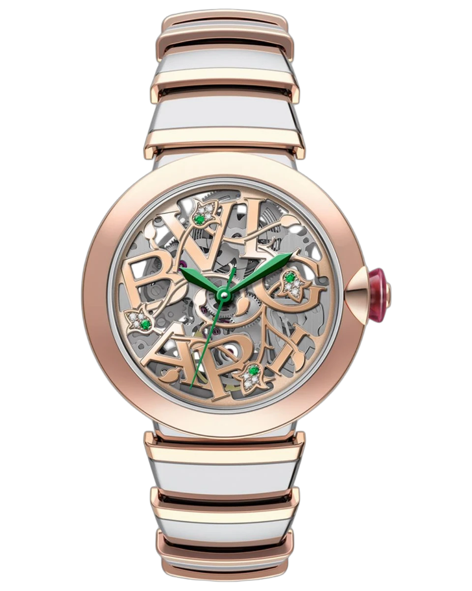 Bvlgari Lvcea Skeleton Emerald 103028 33MM Steel and Rose Gold Pre-Owned