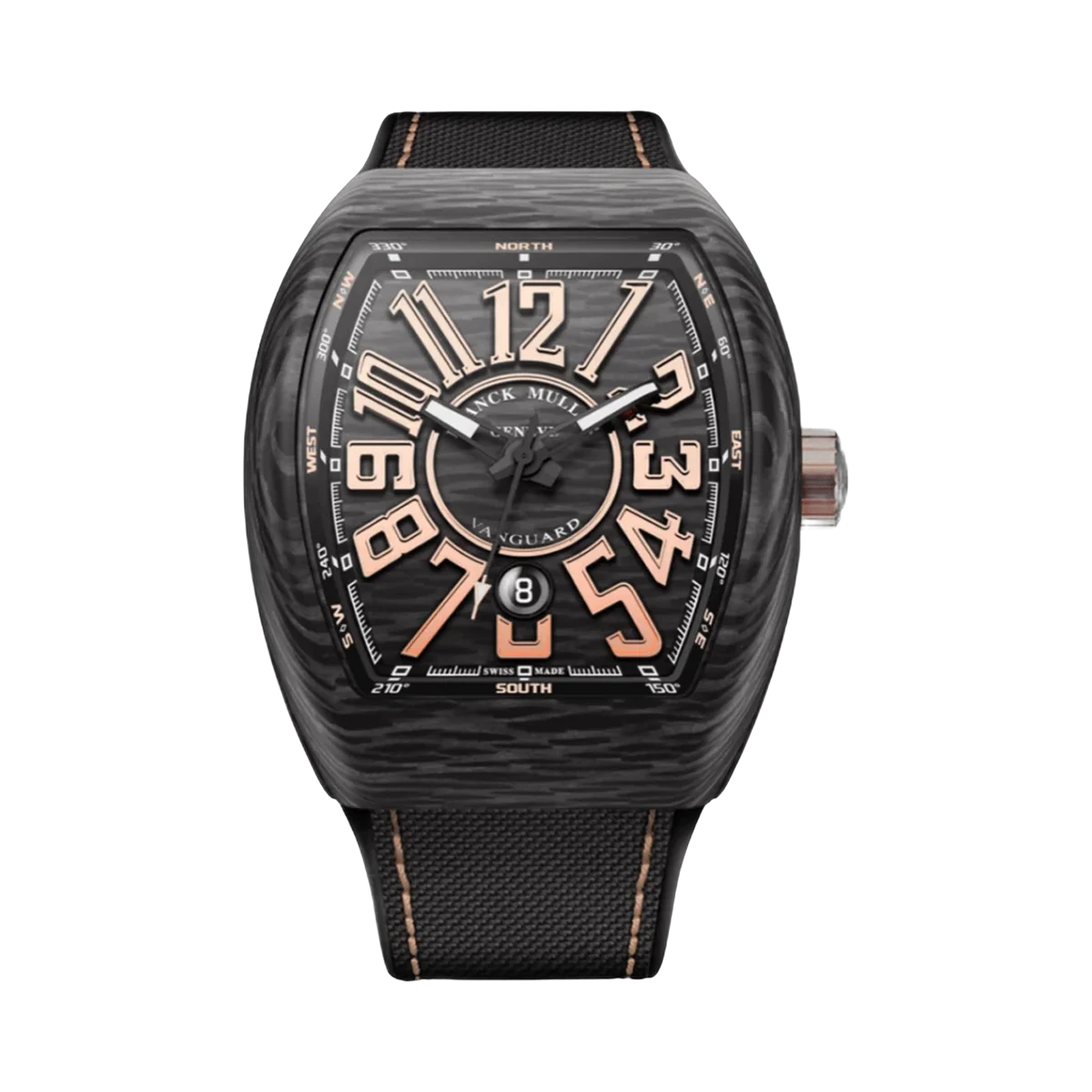 Franck Muller Vanguard Carbon V 45 SC DT CARBON NR BN Automatik Goldene Ziffern 45mm Schwarzes Zifferblatt