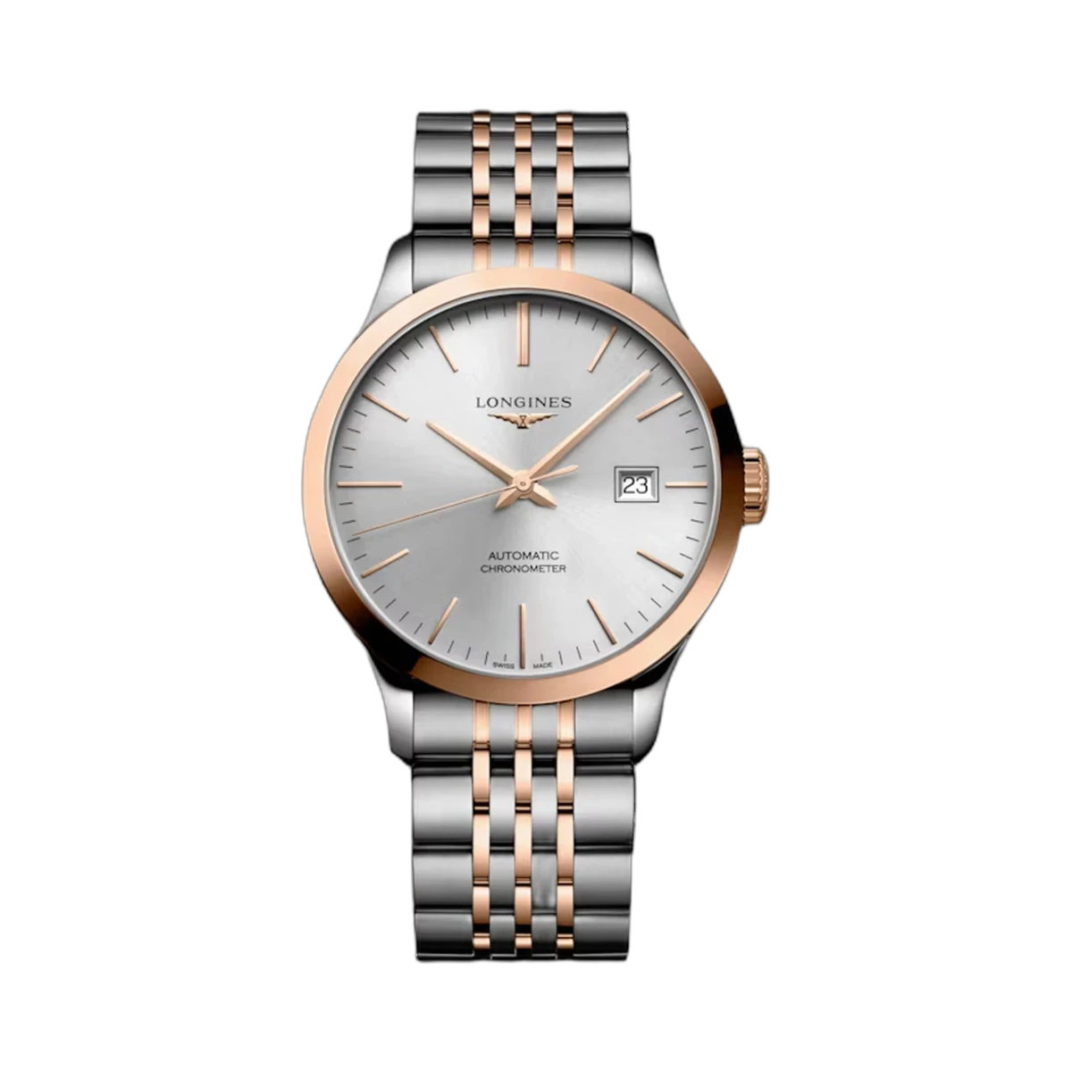Longines Record Midsize L28205727 38.5MM 18K Rose Gold and Steel