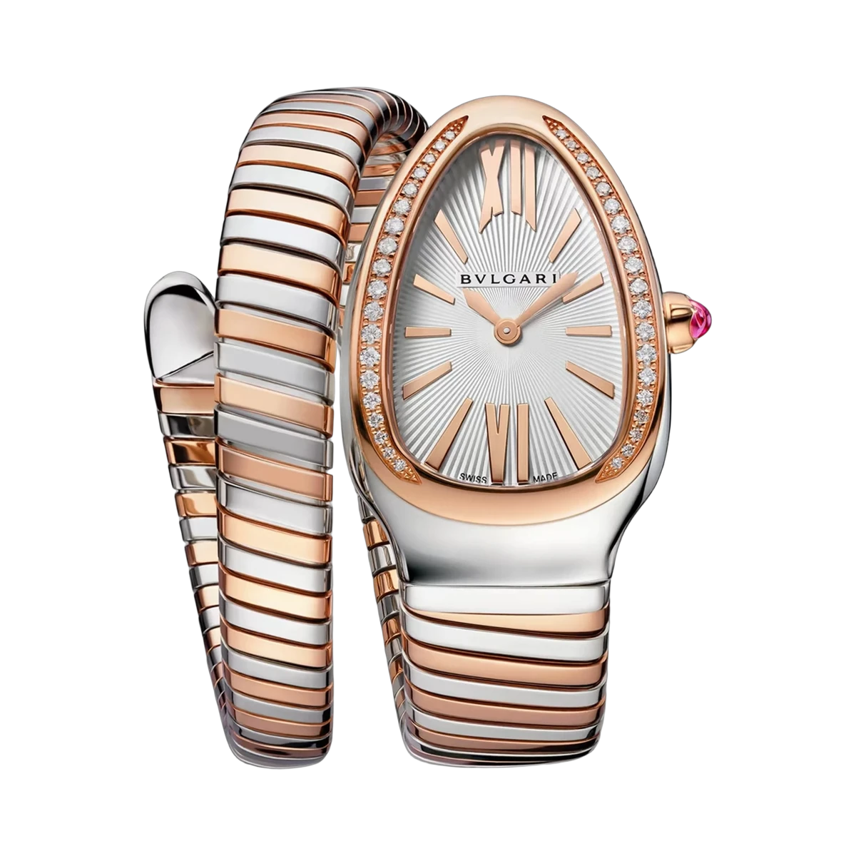 Bvlgari Serpenti Tubogas Diamond Silver 102237 35MM Rose Gold Steel