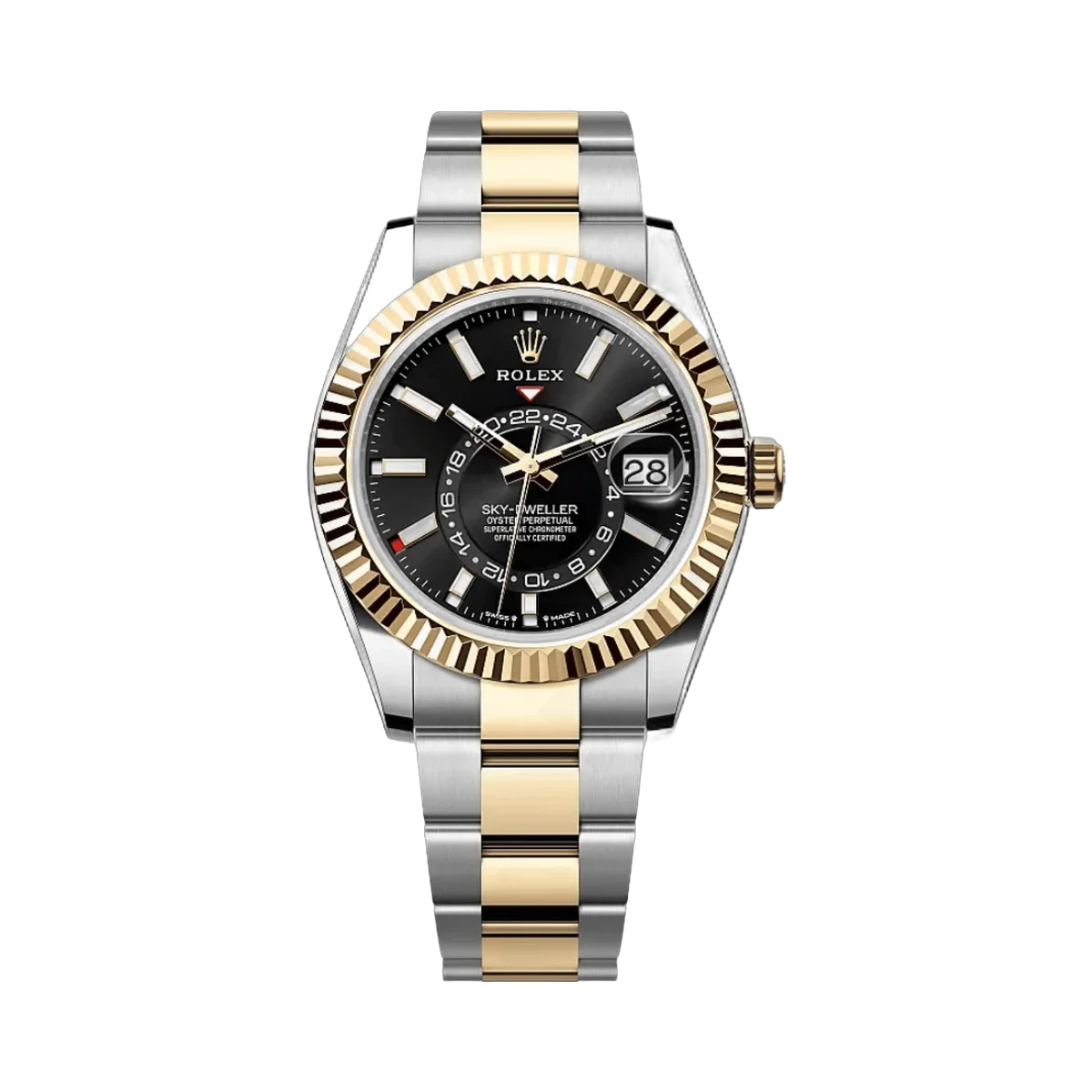 Rolex Sky-Dweller 336933-0003 Oystersteel Gelbgold Helles Schwarzes Zifferblatt 42mm Herrenuhr