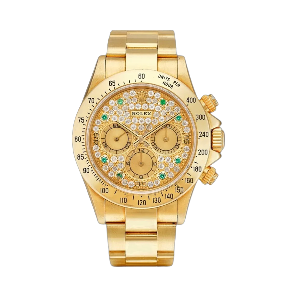 Rolex Cosmograph Daytona 16528 Yellow Gold 40mm Champagne Diamond & Emerald-set Dial Men's Watch
