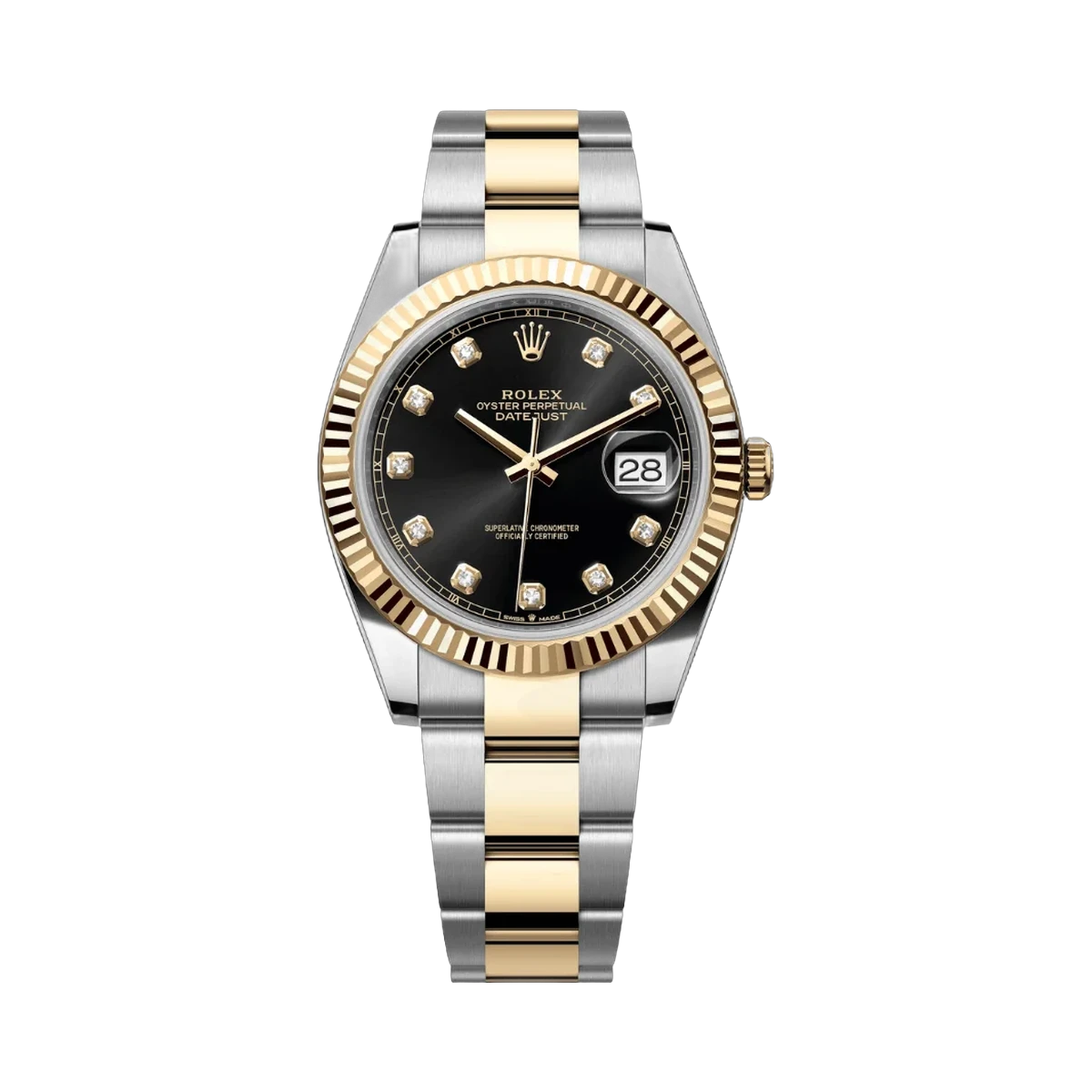 Rolex Datejust 126333-0005 Oystersteel 18kt Yellow Gold Diamond Numerals 41mm Black Dial Mens Watch