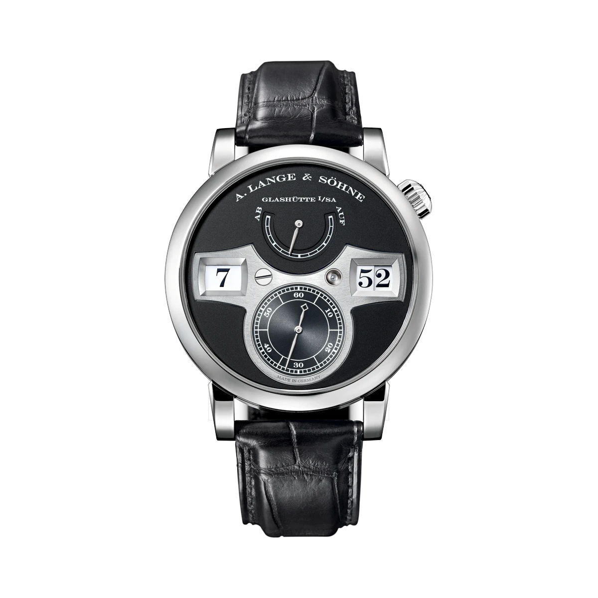 A. Lange & Sohne Zeitwerk Double Jumping Hour White Gold Black Dial 140.029