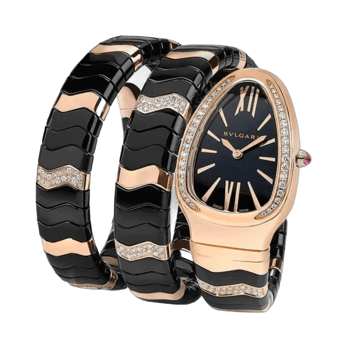 Bvlgari Serpenti 102128 ألماس بذهب وردي عيار 18 قيراط ومينا سوداء
