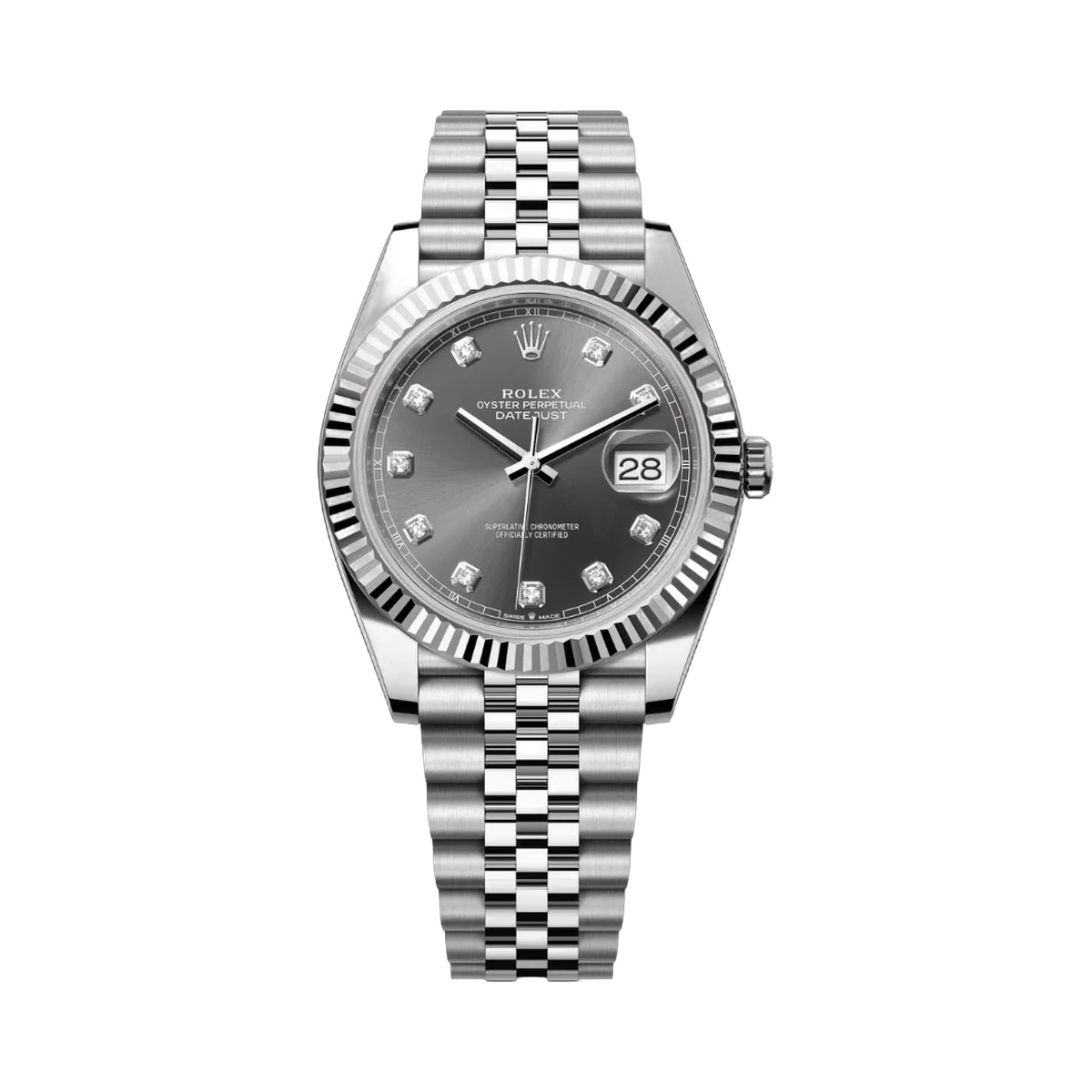 劳力士 Datejust m126334-0006 白金蚝钢 41 毫米灰色钻石表盘男士手表