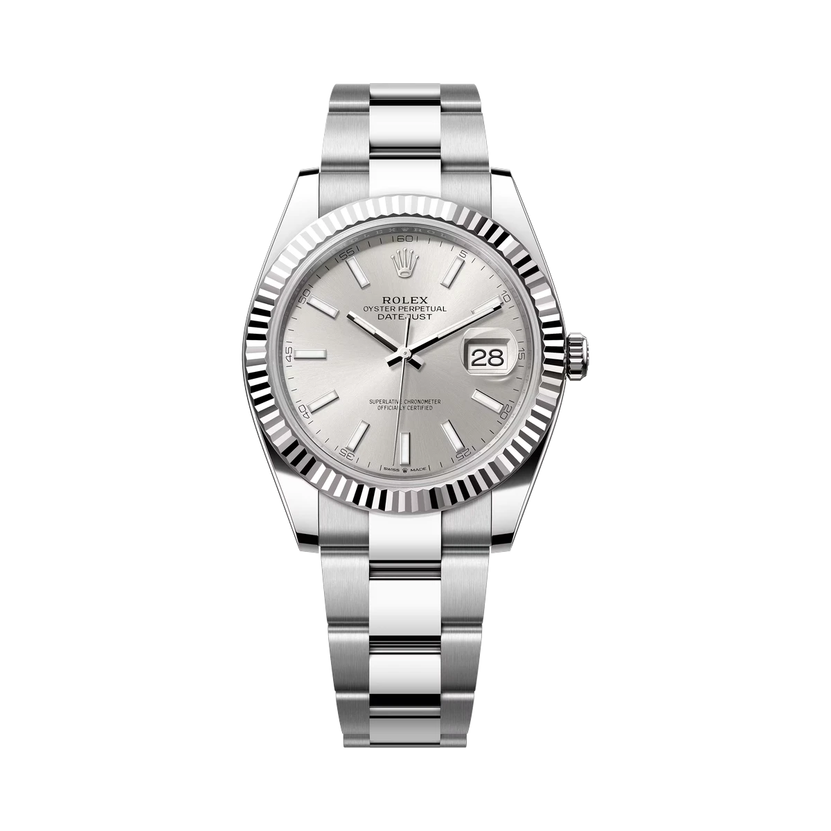 劳力士 Datejust 126334-0003 牡蛎钢 18K 白金表圈银色索引表盘 41 毫米男士手表