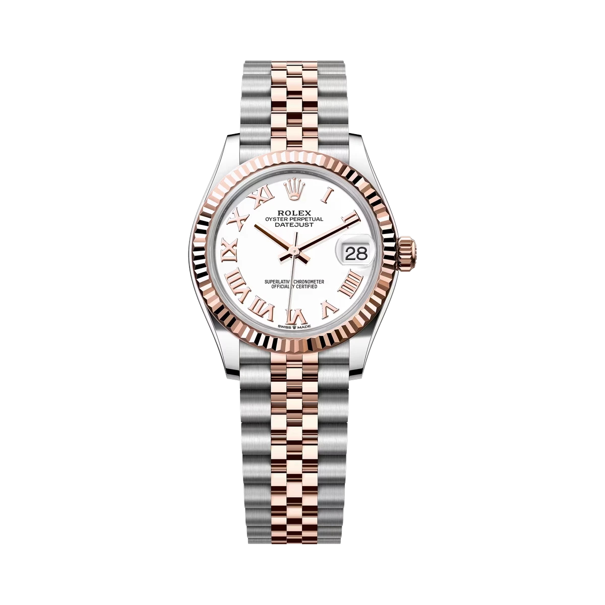 Rolex Datejust 278271 Wrj White Roman Dial Everose Gold Fluted Bezel 31Mm Stainless Steel And 18K Everose Gold Jubilee Bracelet Ladies Watch