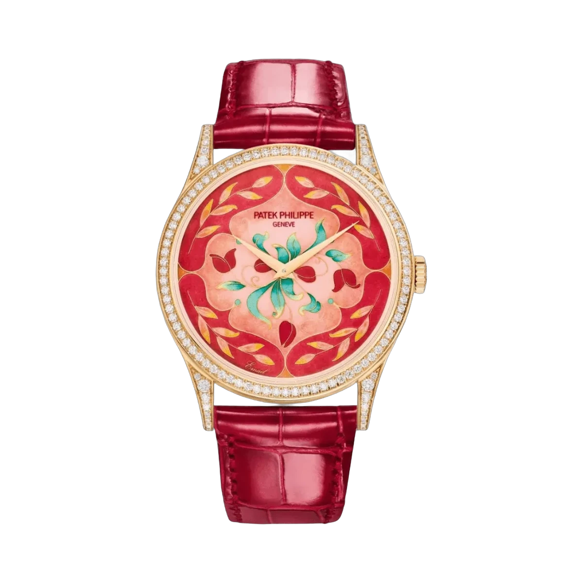 Patek Philippe Calatrava 5077/100R-041 Floral Caprice Rare Handcrafts 37mm Red Dial Womens Watch