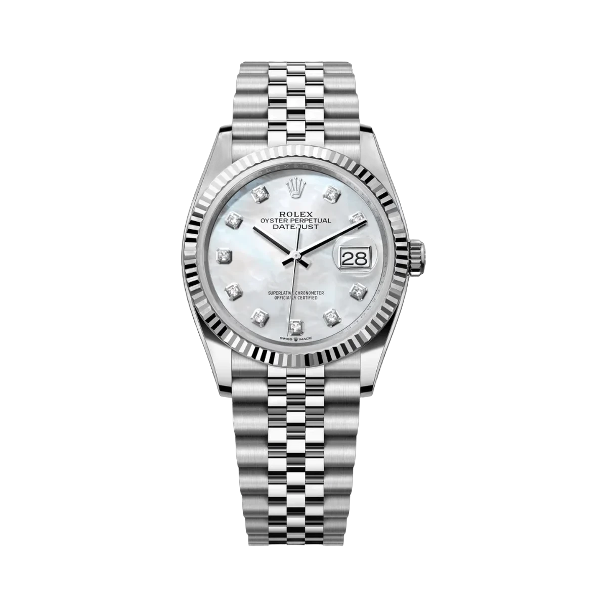 劳力士 Datejust 126234-0019 蚝式钢白金 36 毫米 MOP 表盘女士手表