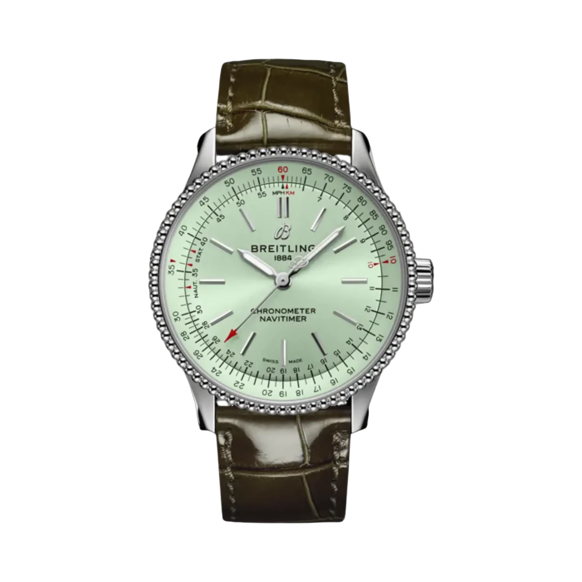 Breitling A17395361L1P1 NAVITIMER AUTOMATIC 35 MINT GREEN DIAL GREEN LEATHER