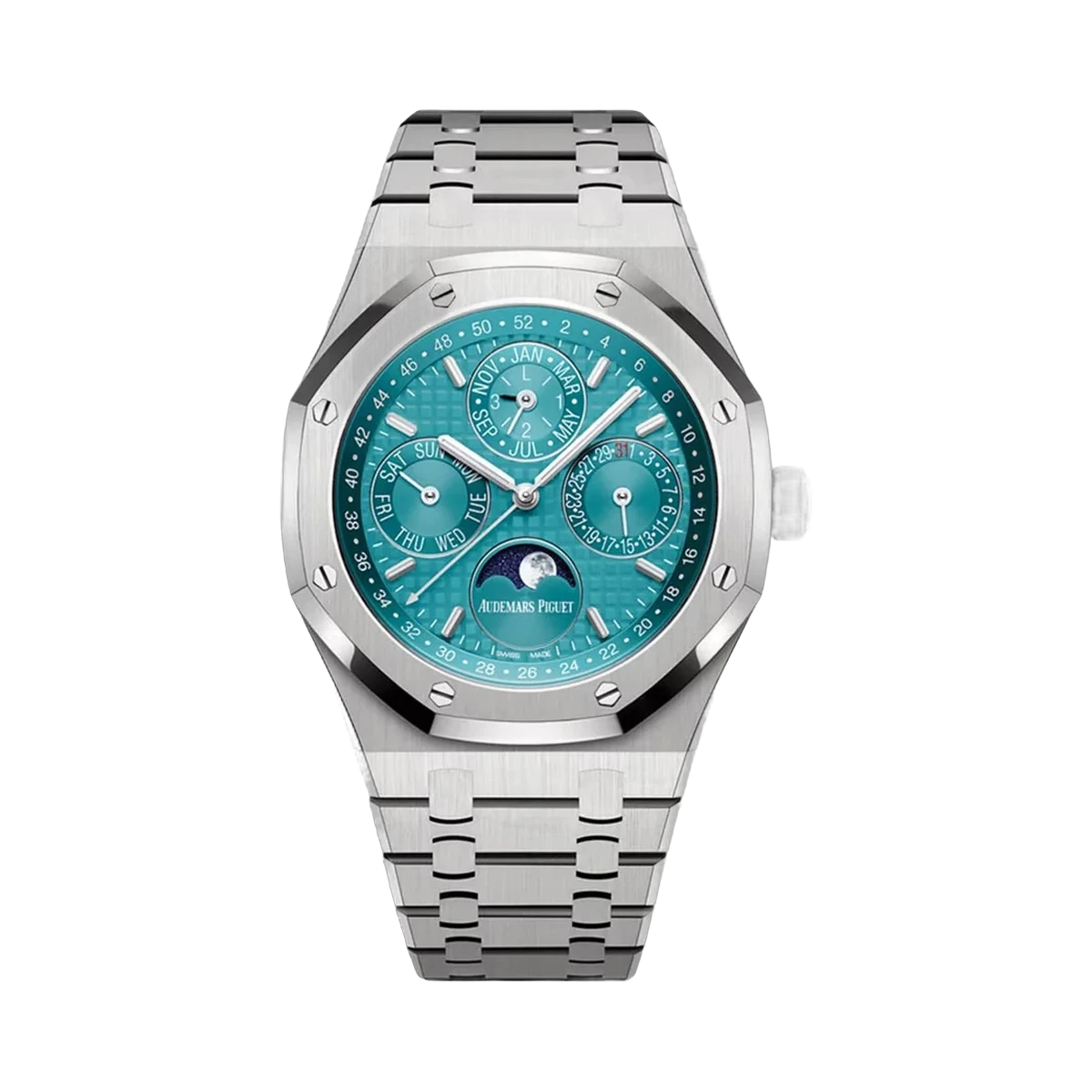 Audemars Piguet Royal Oak 26613ST.OO.1220ST.01 Ewiger Kalender UAE Edition Edelstahl Türkisblaues Zifferblatt 41mm Herrenuhr