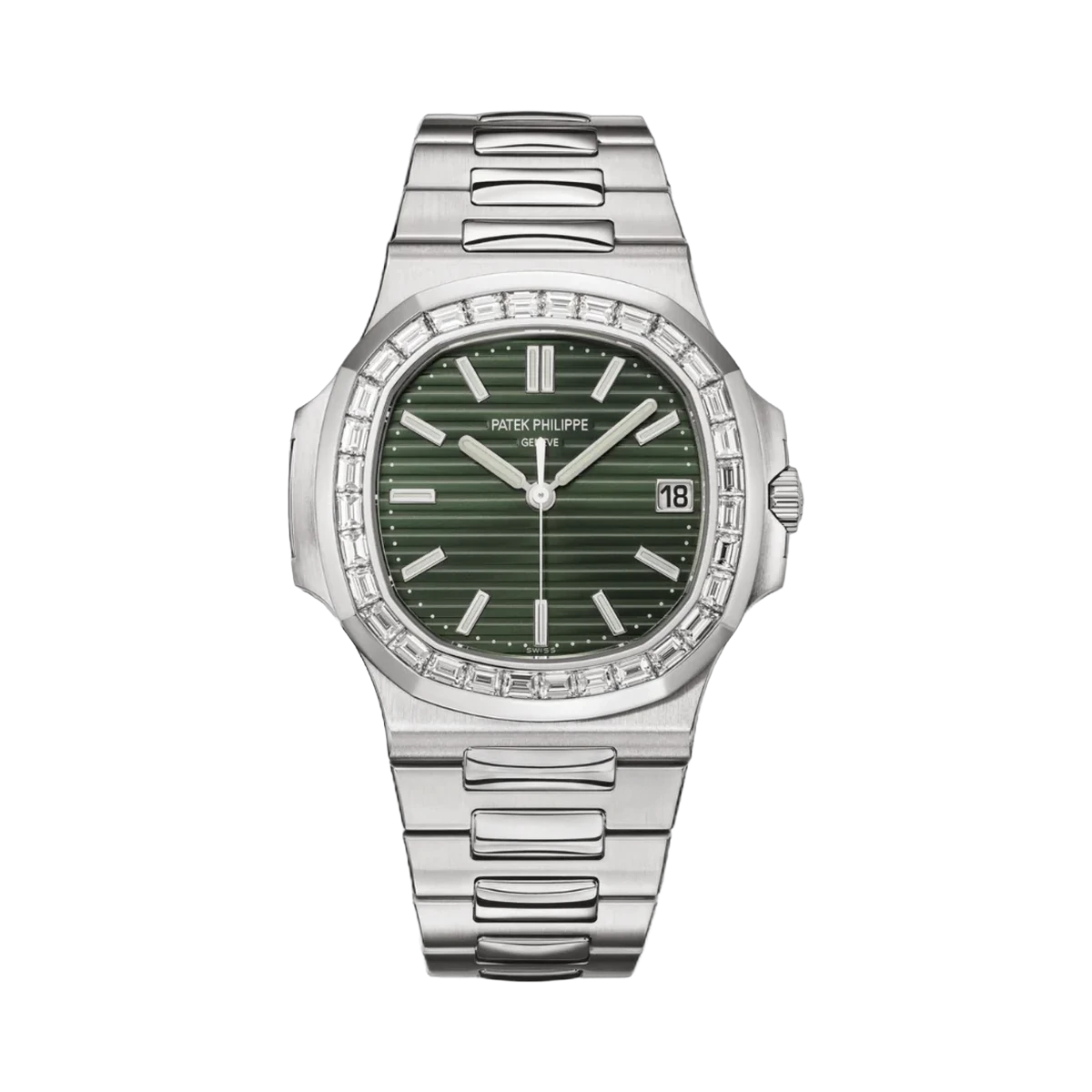 Patek Philippe Nautilus 5711/1300A-001 Baguette-Cut Bezel 40mm Olive Green Index Dial Mens Watch