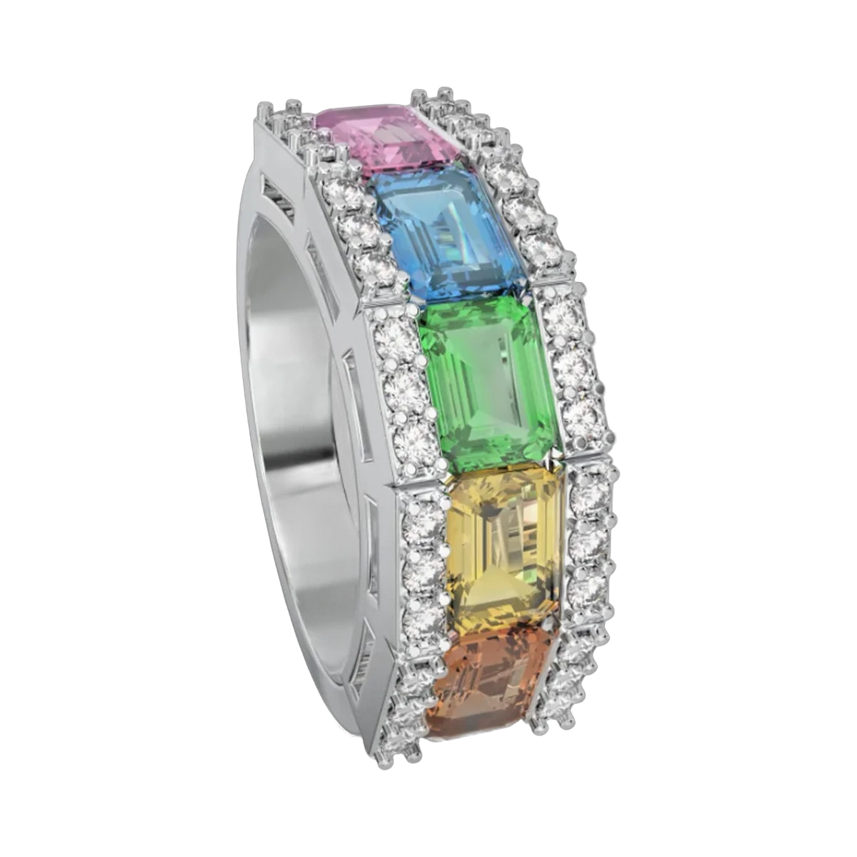 RAINBOW SAPPHIRE OCTAGONAL RING- 3.09 CTS- HRD-G-H/SI 788R,Total Wt - 5.81gm