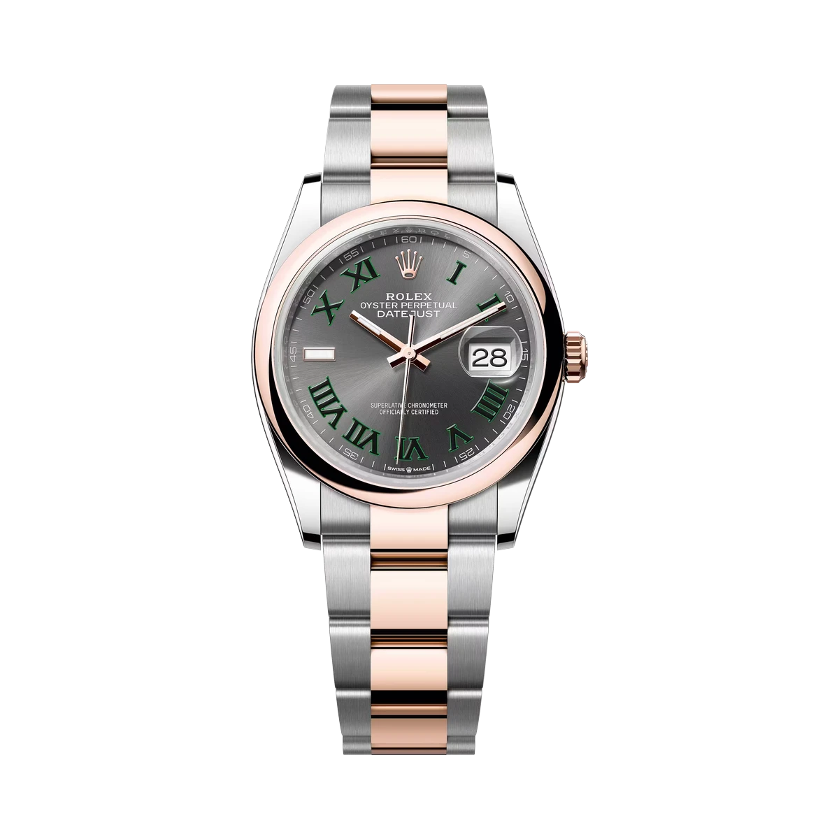 Rolex Datejust 126201 Slgro Everose Gold & Stainless Steel Smooth 36Mm Wimbledon Dial Unisex Watch