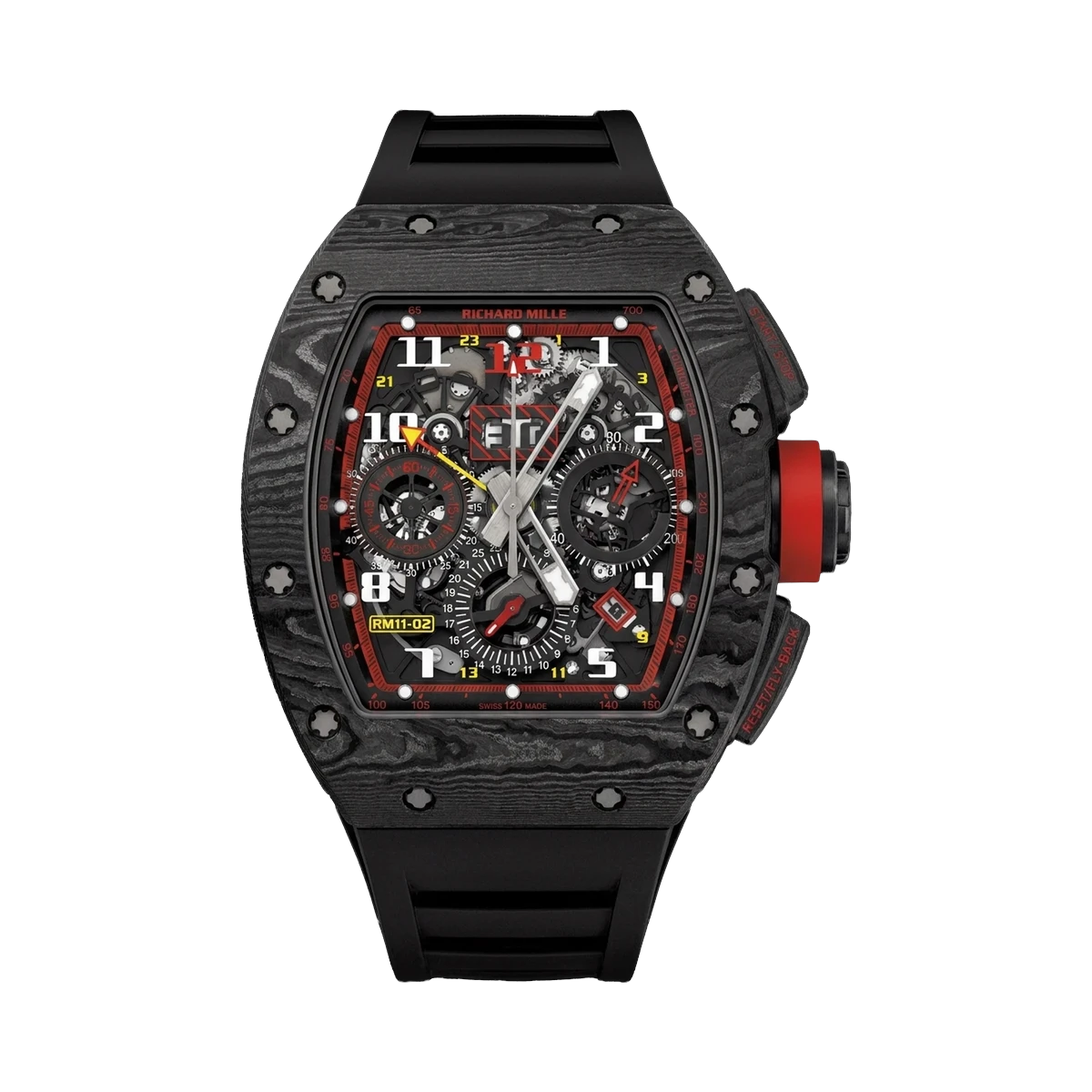 ساعة رجالية ريتشارد ميل Rm II -02 Ca Tpt Rms GMT فلايباك كرونوغراف إصدار الذكرى الثانية عشرة لأول بوتيك بأحزمة مطاطية سوداء