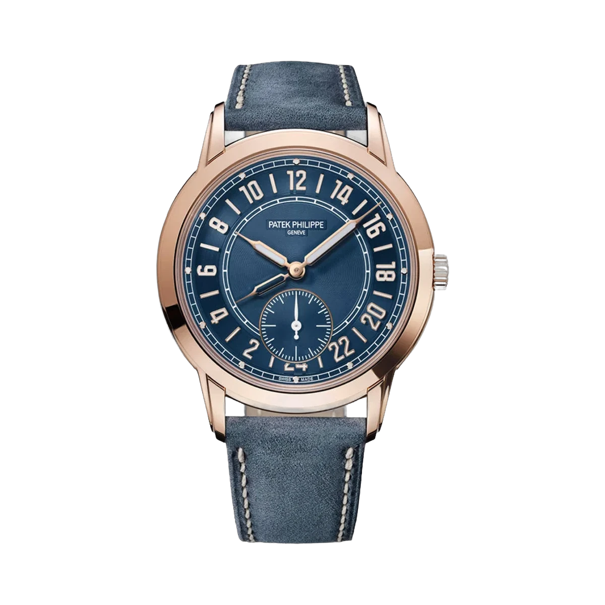 Patek Philippe Complications Calatrava 5224R-001 Travel Time 18K Rose Gold 24-hour display Blue Dial 42mm Men's Watch