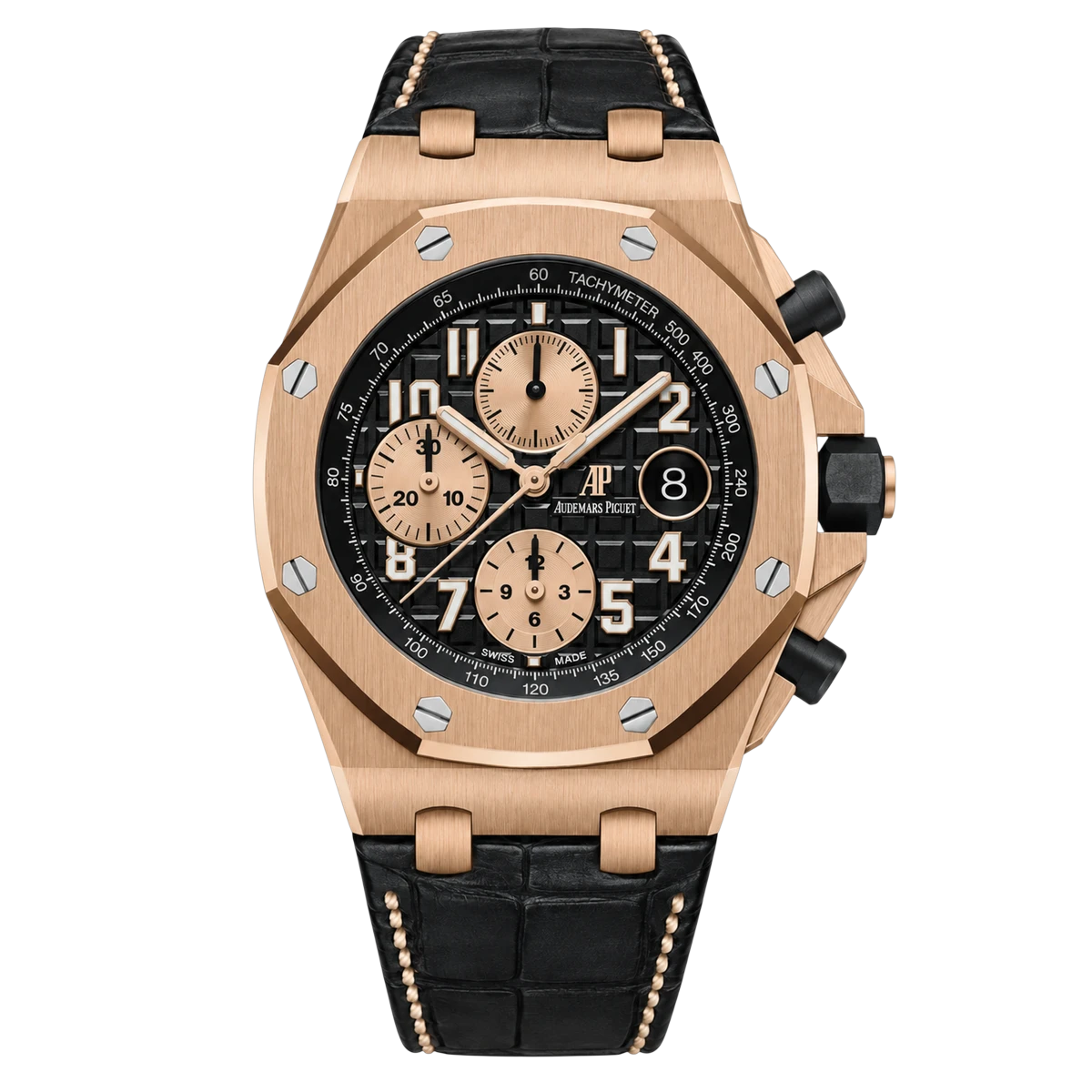 Audemars Piguet Royal Oak Offshore 26470OR.OO.A002CR.02 Chronograph Rose Gold Black Mega Tapisserie Dial 42mm Men's Watch