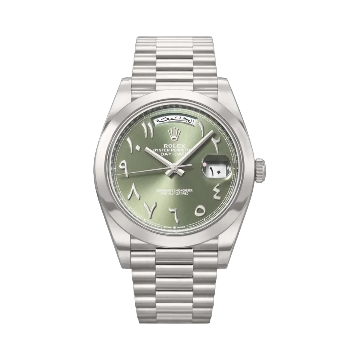 Rolex Day-Date 228206TBR Arabic Platinum 40mm Olive Green Arabic Dial Men's Watch