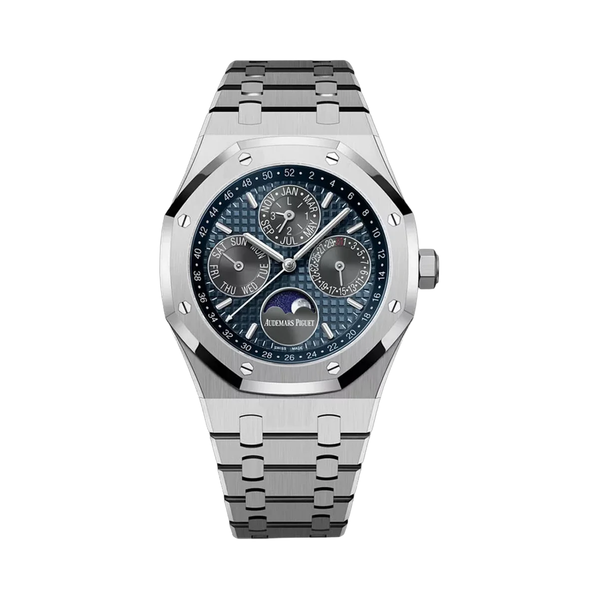 Audemars Piguet Royal Oak 26574TI.OO.1220TI.01 Ewiger Kalender Titan 41mm Blaues Zifferblatt Herrenuhr