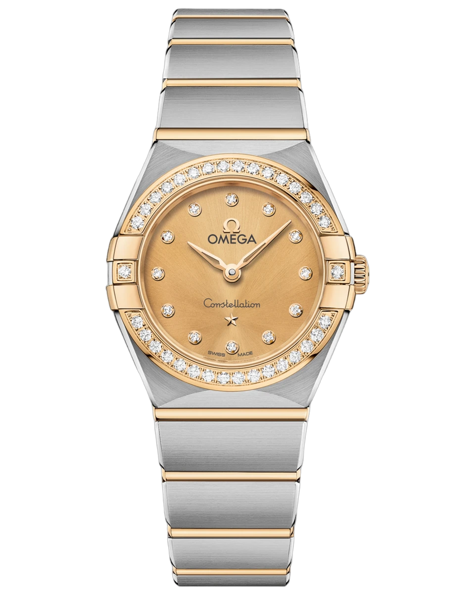 Omega Constellation Quartz YG & Steel Champagne Dial Diamond Bezel 25MM 131.25.25.60.58.001