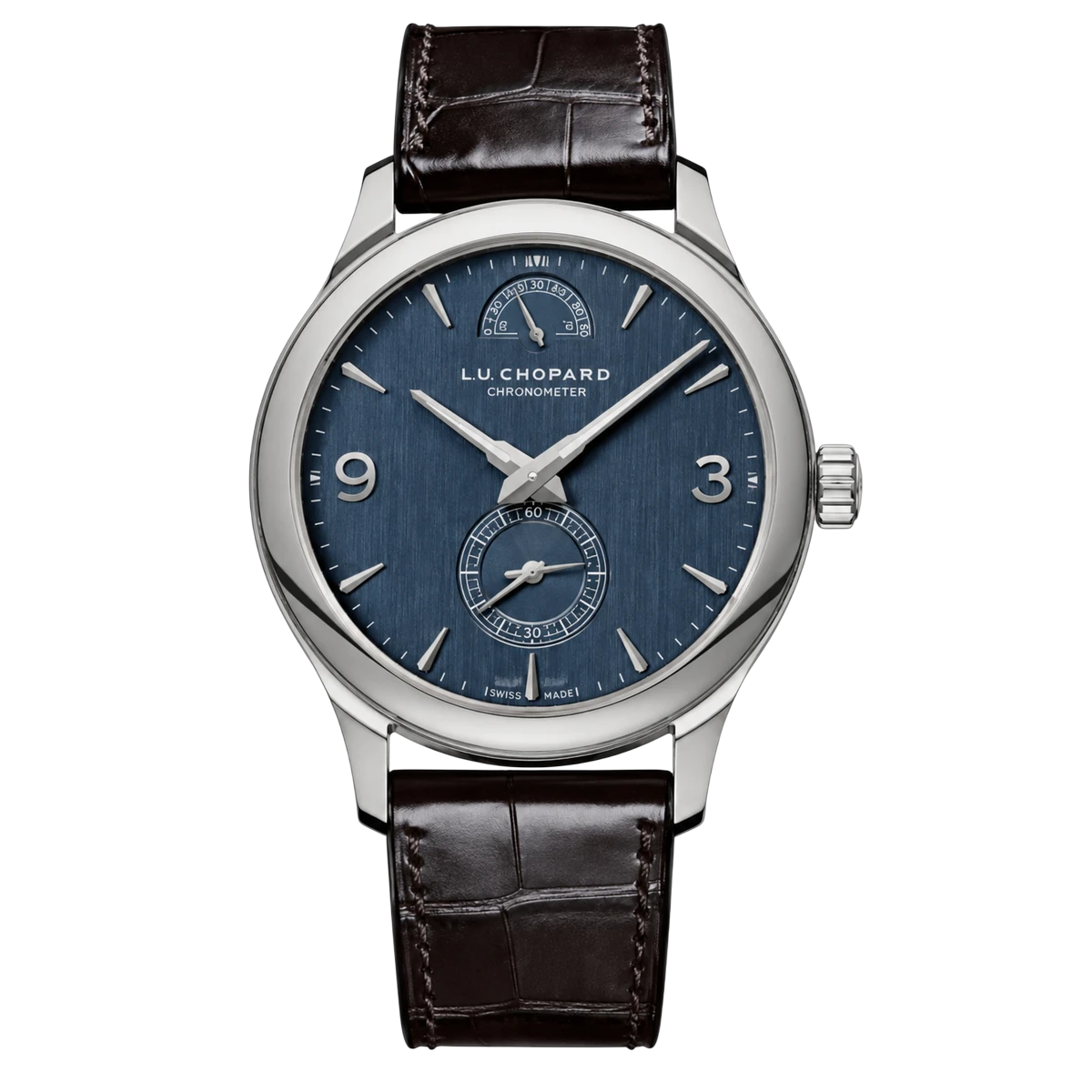 Chopard L.U.C Quattro 161926-1002 White Gold 43mm Galvanic Gray Blue Dial Men's Watch