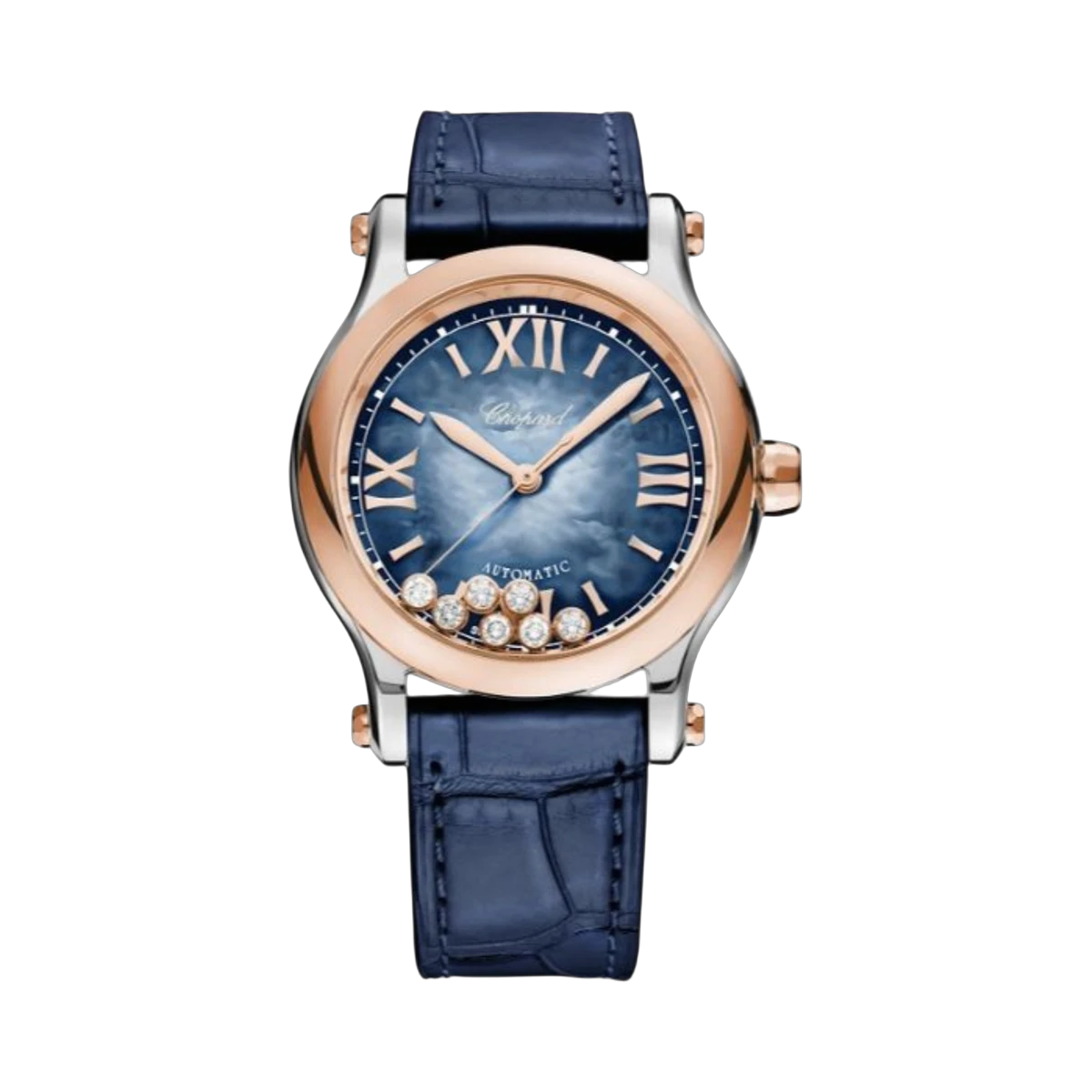 Chopard 278578-6003 HAPPY SPORT WATCH BLUE MOP 36MM ROMAN NUMERALS 18K ROSE GOLD & STAINLESS STEEL