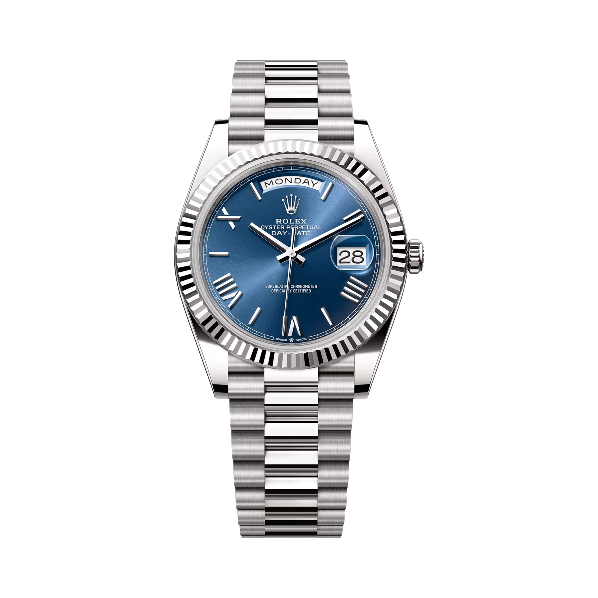 Rolex Day Date 228239 Blrp Blue Deconstructed Roman 40Mm 18Kt White Gold Men's Watch