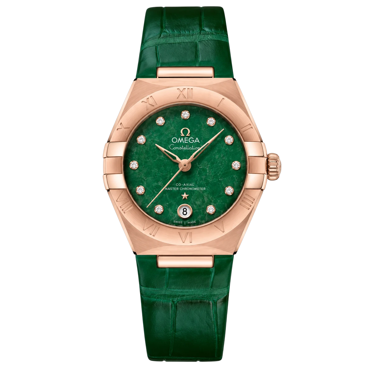Omega Constellation Ladies Collection Sedna Gold Green Diamond Dial 29mm 131.53.29.20.99.002