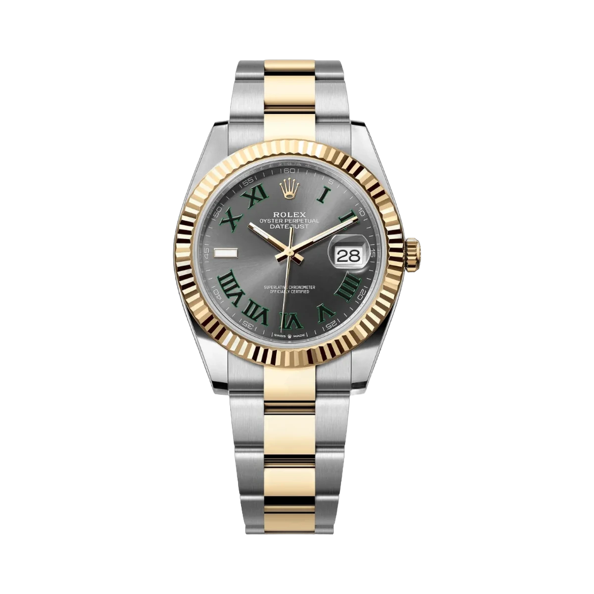 Rolex Datejust 126333-0019 Oystersteel 18kt Yellow Gold Green Numerals 41mm Grey Dial Mens Watch