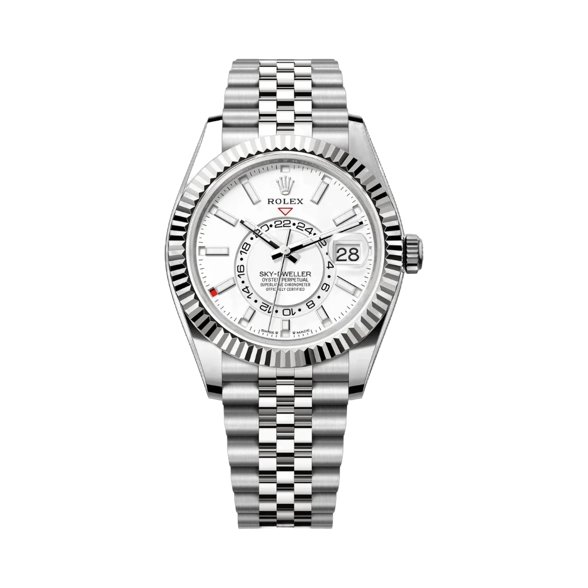 Rolex Sky Dweller 336934-0004 White Gold Fluted Bezel 42mm Men's Watch