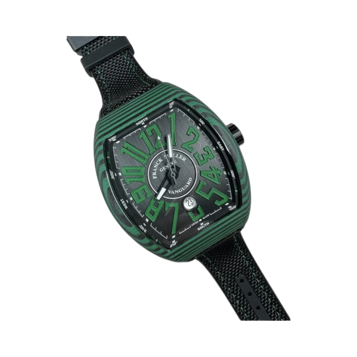 Franck Muller Vanguard V 45 SC DT CARVR NR Grüne Ziffern 45mm Schwarzes Zifferblatt Herrenuhr
