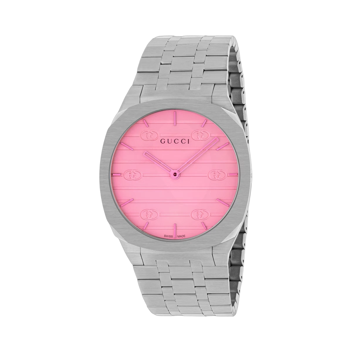 Gucci Gucci 25H 38mm Multi Layered Silver Dial Pink Glass Watch YA163410