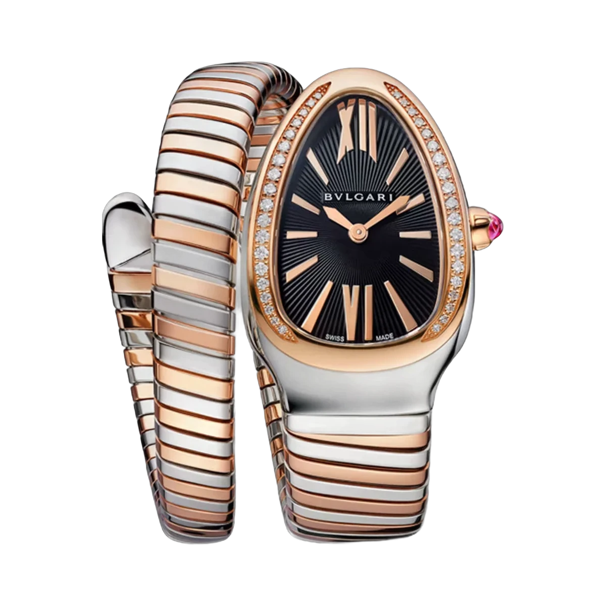 Bvlgari Serpenti Tubogas 102098 Rose Gold & Steel 35mm Black Dial Ladies Watch