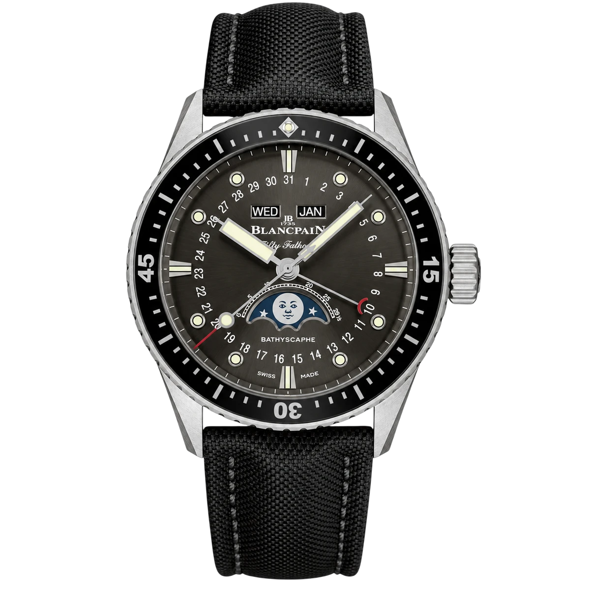 Blancpain Fifty Fathoms Bathyscaphe Quantième Complet Phases de Lune 5054-1110-B52A Stainless Steel 43mm Gray Dial Men's Watch