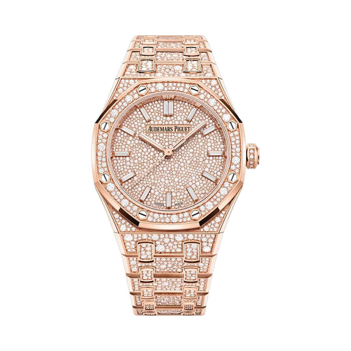 Audemars Piguet Royal Oak 77452OR.ZZ.1365OR.01 Rose Gold with Pave Diamonds 34mm Pave Diamond Dial Ladies Watch