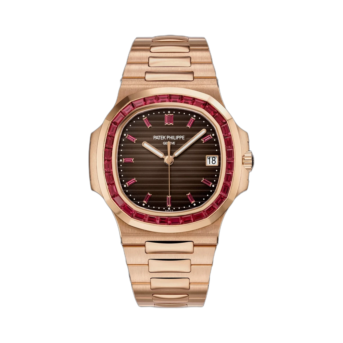 Patek Philippe Nautilus 5723/112R-001 18K Rose Gold Ruby Bezel Brown Dial