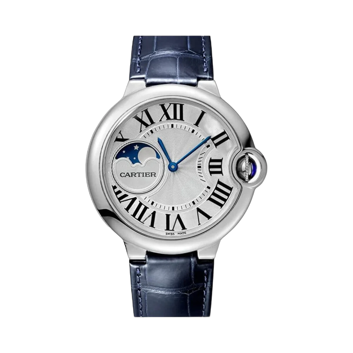 Cartier Ballon WSBB0020 Blaue Mondphase Edelstahl Blaues Zifferblatt