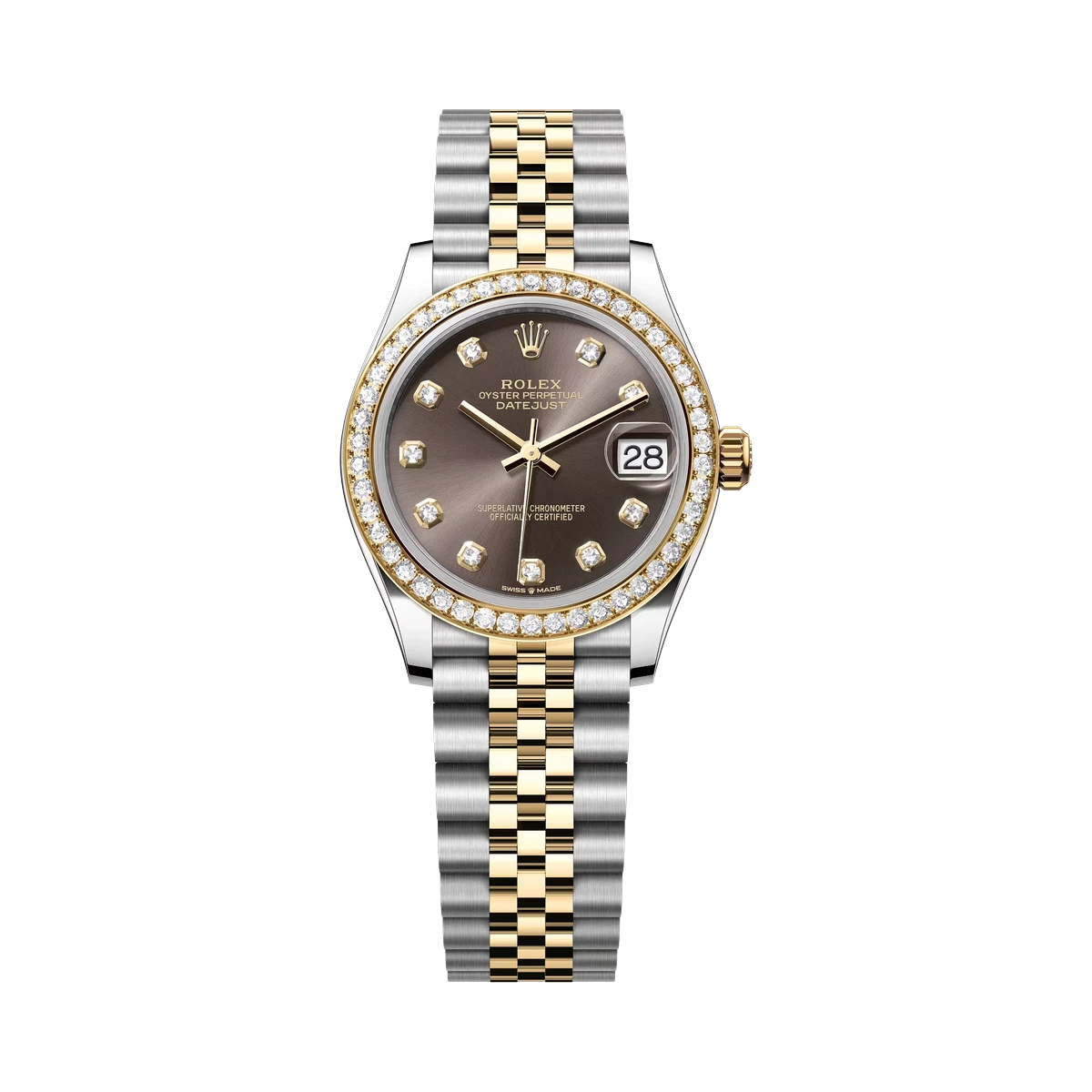 劳力士 Datejust 278383Rbr Dkgdj 深灰色钻石表盘 31 毫米镶钻表圈 18K 黄金