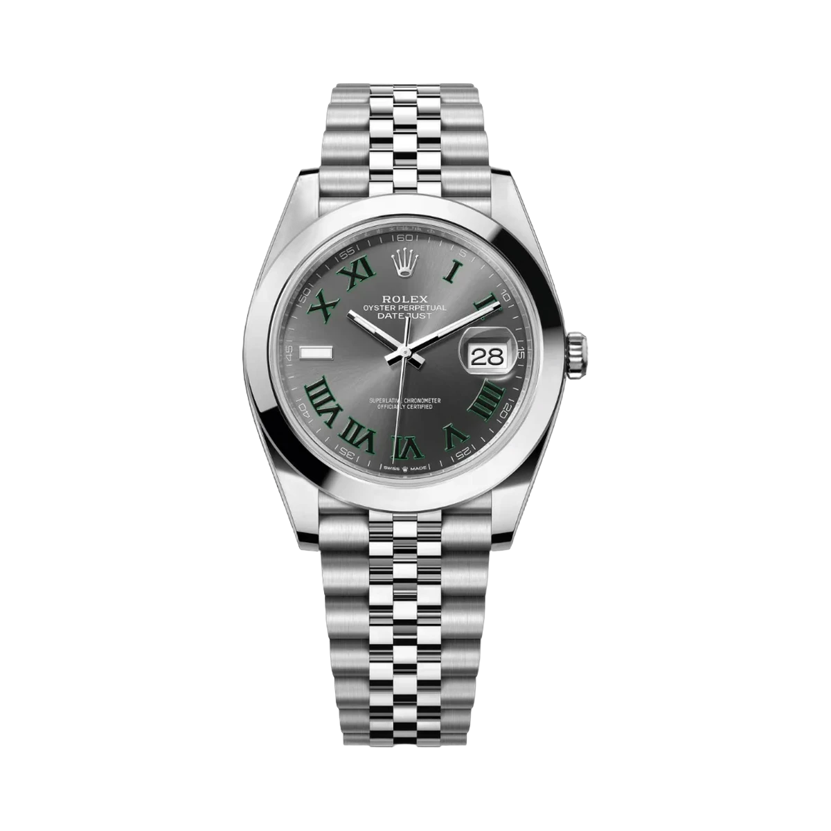 Rolex Datejust 126300-0014 Oyster Perpetual 41mm grünes Zifferblatt mit römischen Ziffern, schiefergrau, Herrenuhr