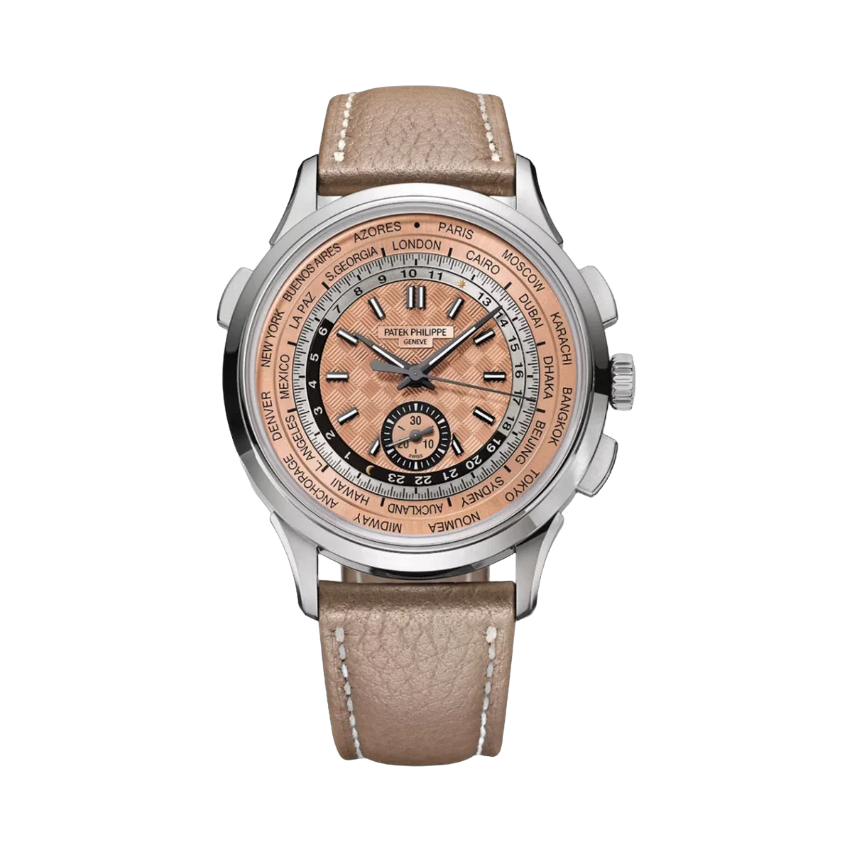Patek Philippe World Time 5935A-001 Chronograph Edelstahl Lachsfarbenes Zifferblatt 41mm Herrenuhr