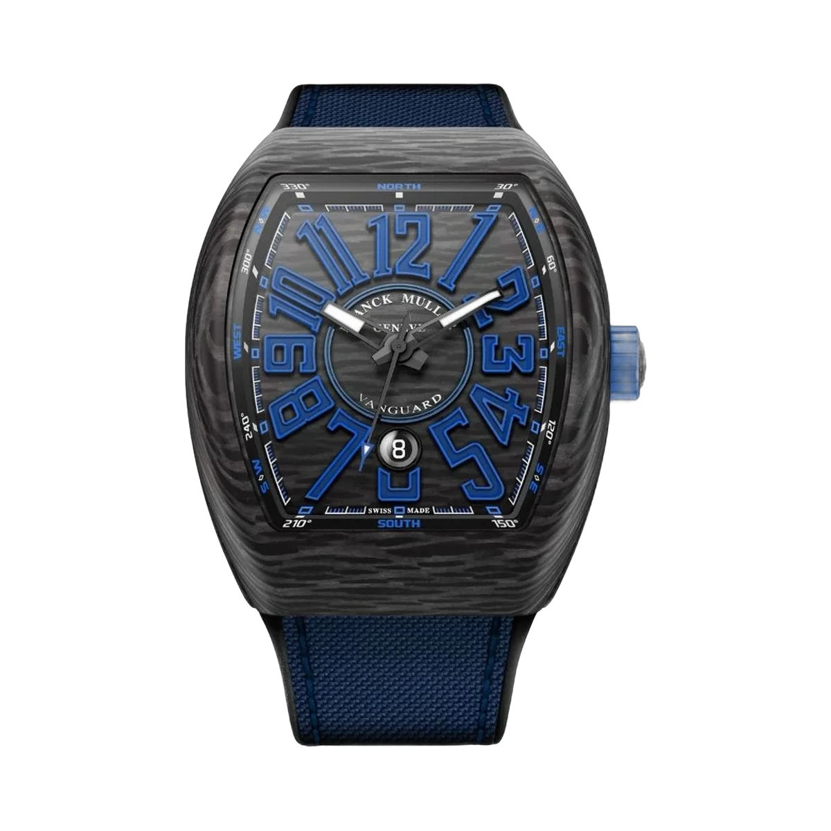 Franck Muller Vanguard V 45 SC DT CARBON NR BLUE Carbon 45mm Schwarzes Zifferblatt Blaue Ziffern Herrenuhr