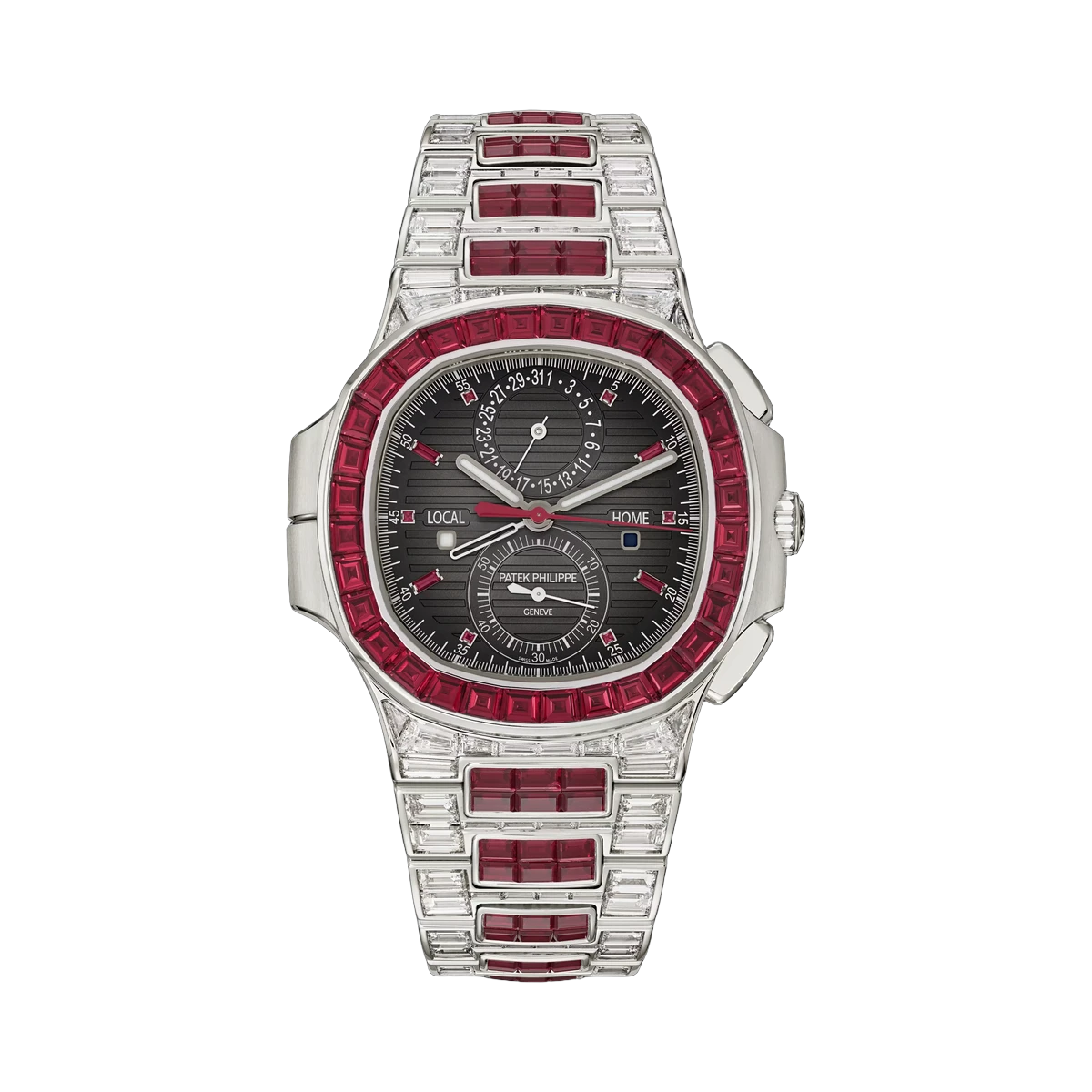 Patek Philippe Nautilus 5990/1422G-001 White Gold Diamond and Ruby Set 40.5mm Black Dial Men's Watch