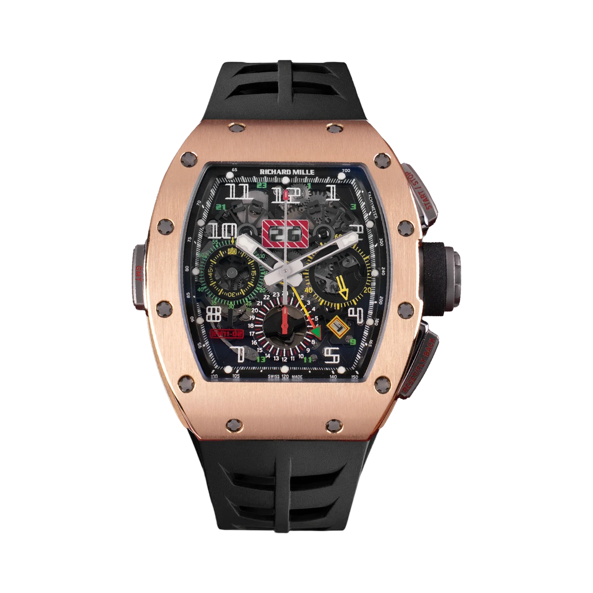 Richard Mille RM 11-02 GMT Rose Gold & Titanium 42.7mm Skeleton Dial Men's Watch