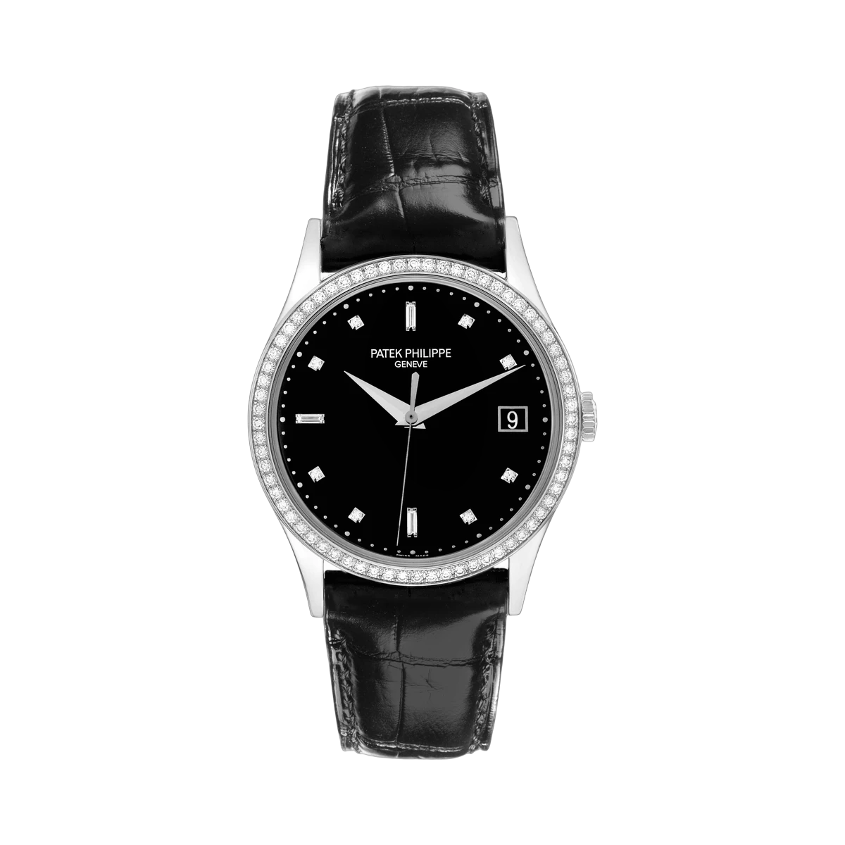 Patek Philippe Calatrava 5297G-001 Black Dial Diamond Bezel 38mm 18K White Gold