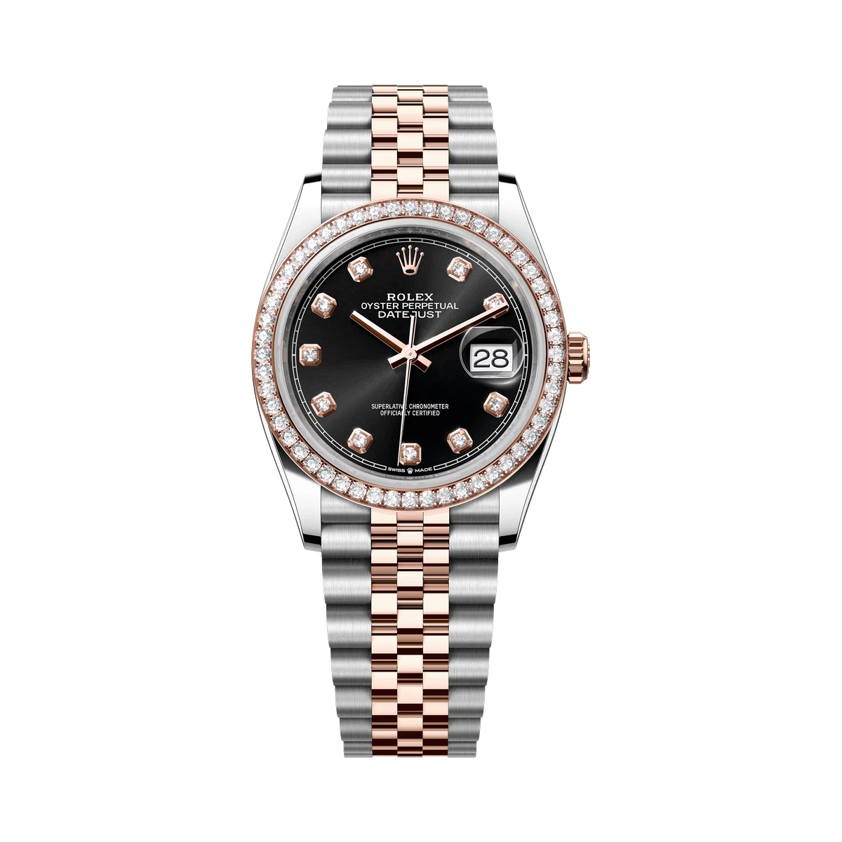 劳力士 Datejust 126281Rbr Bkdj 黑色钻石表盘 36 毫米镶钻永恒玫瑰金 36 毫米男女通用手表